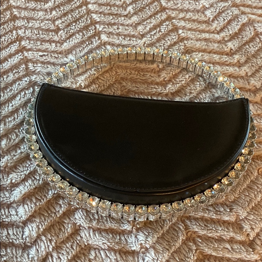 Elegant Black Clutch with clear Crystal Accents